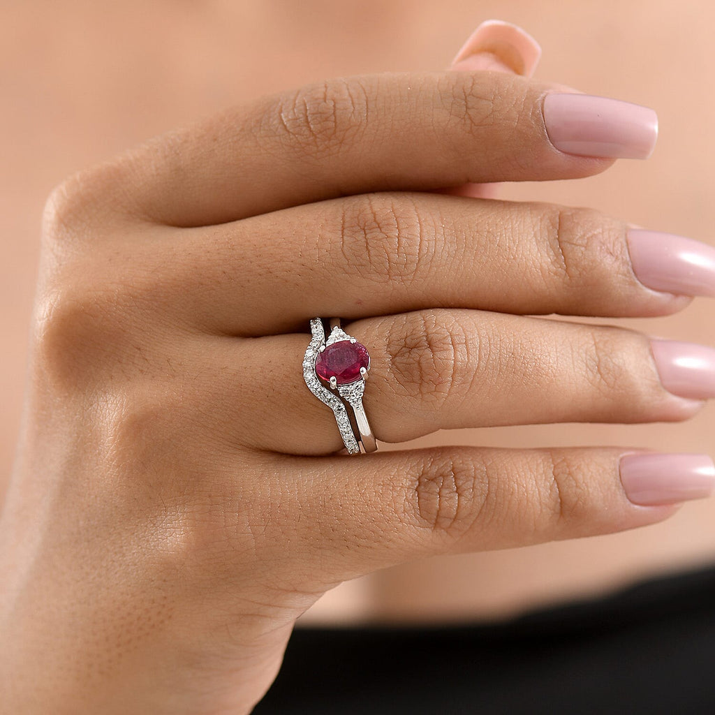 Set of 2 - Luxuriant African Ruby & Lab Grown Diamond (SI/G-H) Ring in Rhodium Overlay Sterling Silver 2.40 Ct._4474902_1