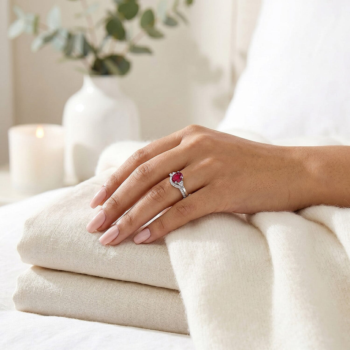 Set of 2 - Luxuriant African Ruby &amp; Lab Grown Diamond (SI/G-H) Ring in Rhodium Overlay Sterling Silver 2.40 Ct. 4474902 5