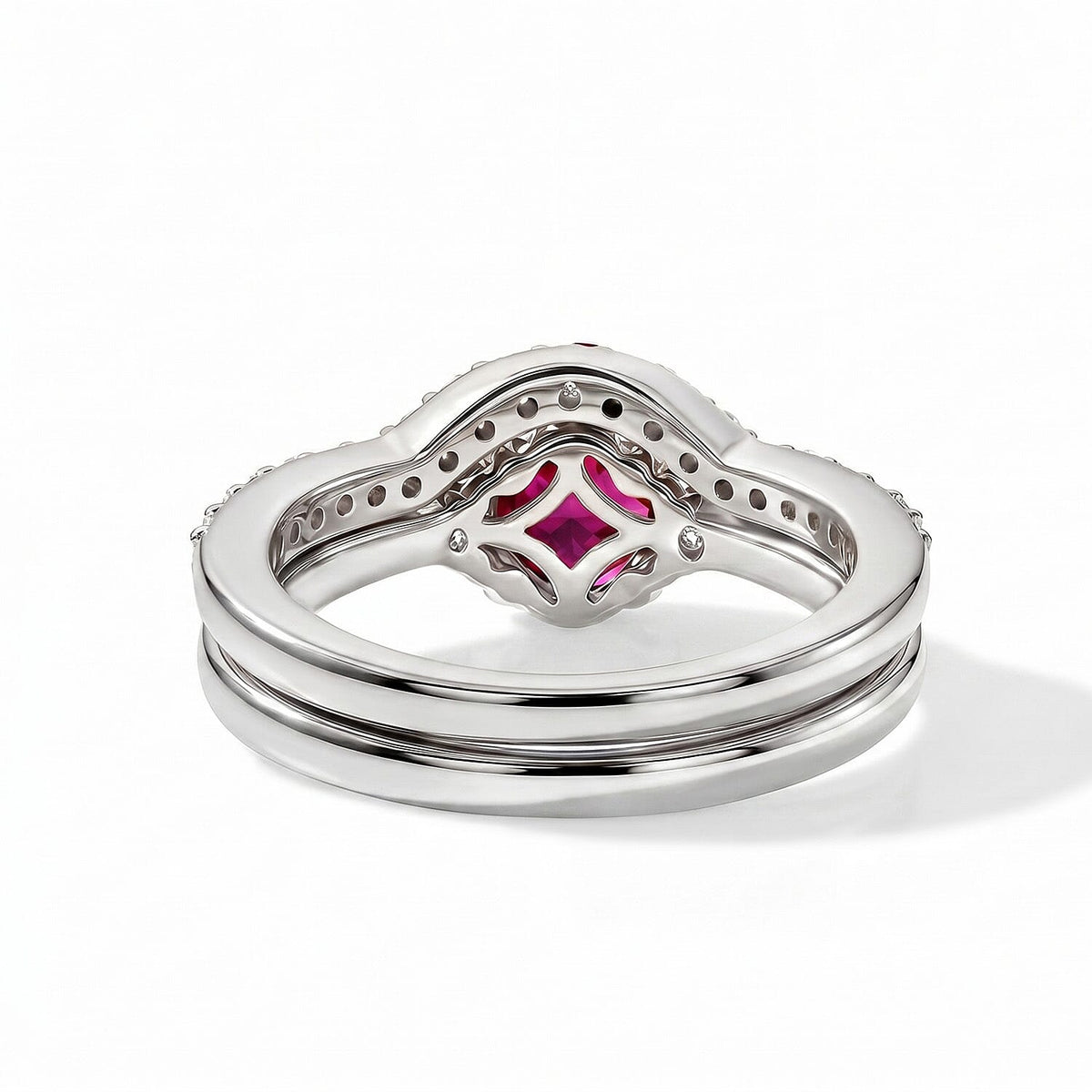 Set of 2 - Luxuriant African Ruby &amp; Lab Grown Diamond (SI/G-H) Ring in Rhodium Overlay Sterling Silver 2.40 Ct. 4474902 7
