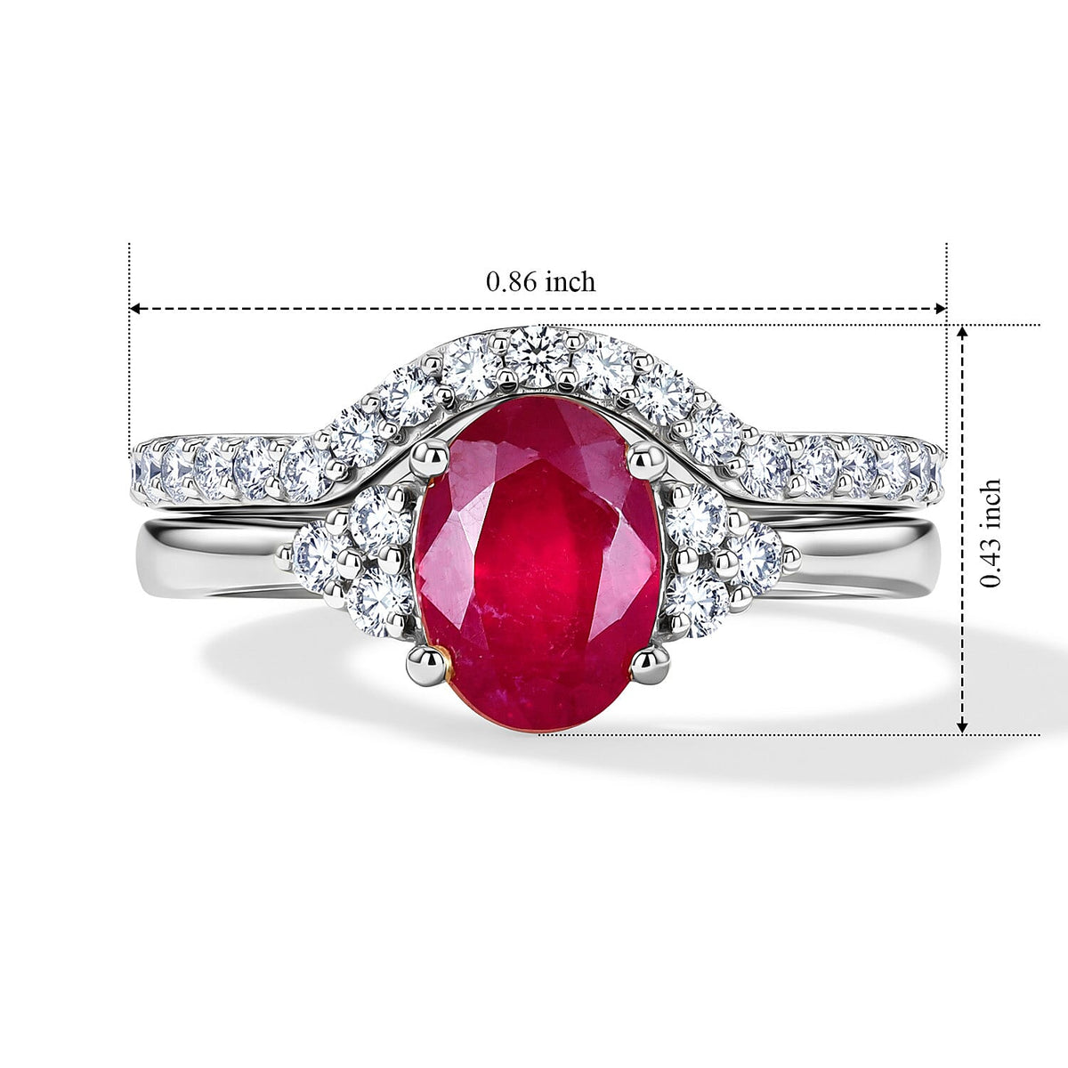 Set of 2 - Luxuriant African Ruby &amp; Lab Grown Diamond (SI/G-H) Ring in Rhodium Overlay Sterling Silver 2.40 Ct. 4474902 8