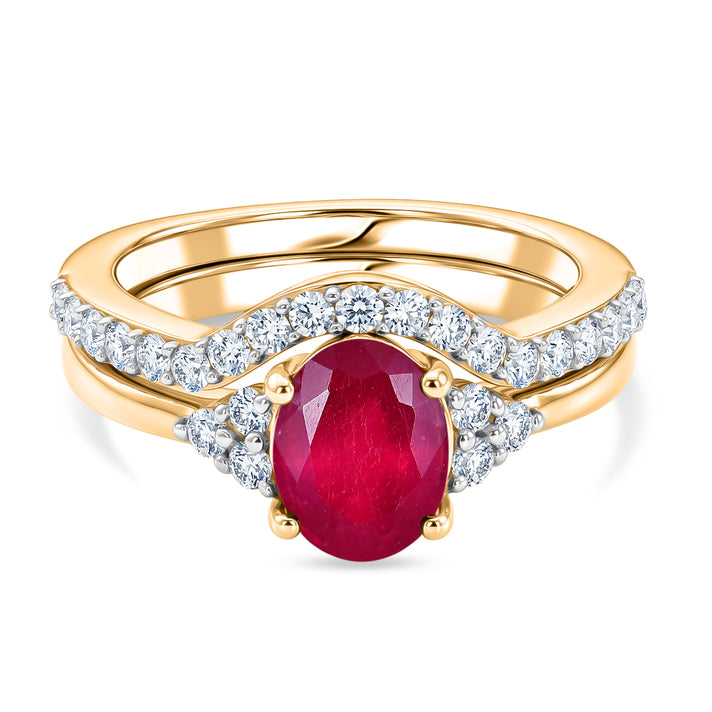 Set of 2 - Luxuriant African Ruby &amp; Lab Grown Diamond (SI-G-H) Ring in 18K Vermeil Yellow Gold Plated Sterling Silver 2.40 Ct. 4474937 1