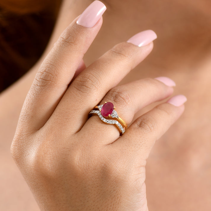 Set of 2 - Luxuriant African Ruby &amp; Lab Grown Diamond (SI-G-H) Ring in 18K Vermeil Yellow Gold Plated Sterling Silver 2.40 Ct. 4474937 2