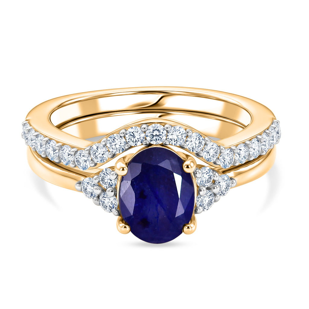 Set of 2 - Luxuriant Masoala Sapphire & Lab Grown Diamond (SI/G-H) Ring in 18K Vermeil Yellow Gold Plated Sterling Silver 2.50 Ct._4475102