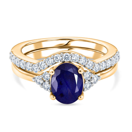 Set of 2 - Luxuriant Masoala Sapphire &amp; Lab Grown Diamond (SI-G-H) Ring in 18K Vermeil Yellow Gold Plated Sterling Silver 2.50 Ct. 4475102 1
