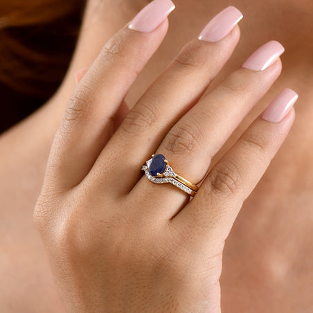 Set of 2 - Luxuriant Masoala Sapphire &amp; Lab Grown Diamond (SI-G-H) Ring in 18K Vermeil Yellow Gold Plated Sterling Silver 2.50 Ct. 4475102 2