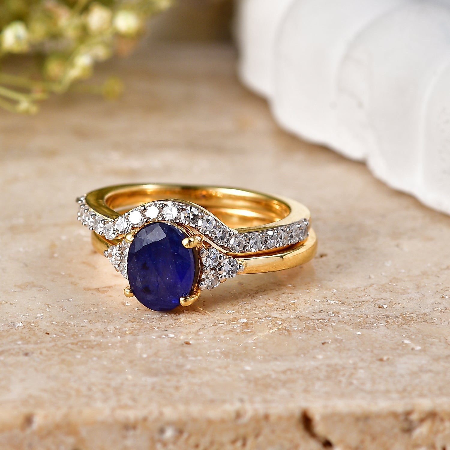 Set of 2 - Luxuriant Masoala Sapphire &amp; Lab Grown Diamond (SI-G-H) Ring in 18K Vermeil Yellow Gold Plated Sterling Silver 2.50 Ct. 4475102 3