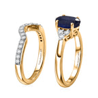 Set of 2 - Luxuriant Masoala Sapphire & Lab Grown Diamond (SI/G-H) Ring in 18K Vermeil Yellow Gold Plated Sterling Silver 2.50 Ct._4475102_4