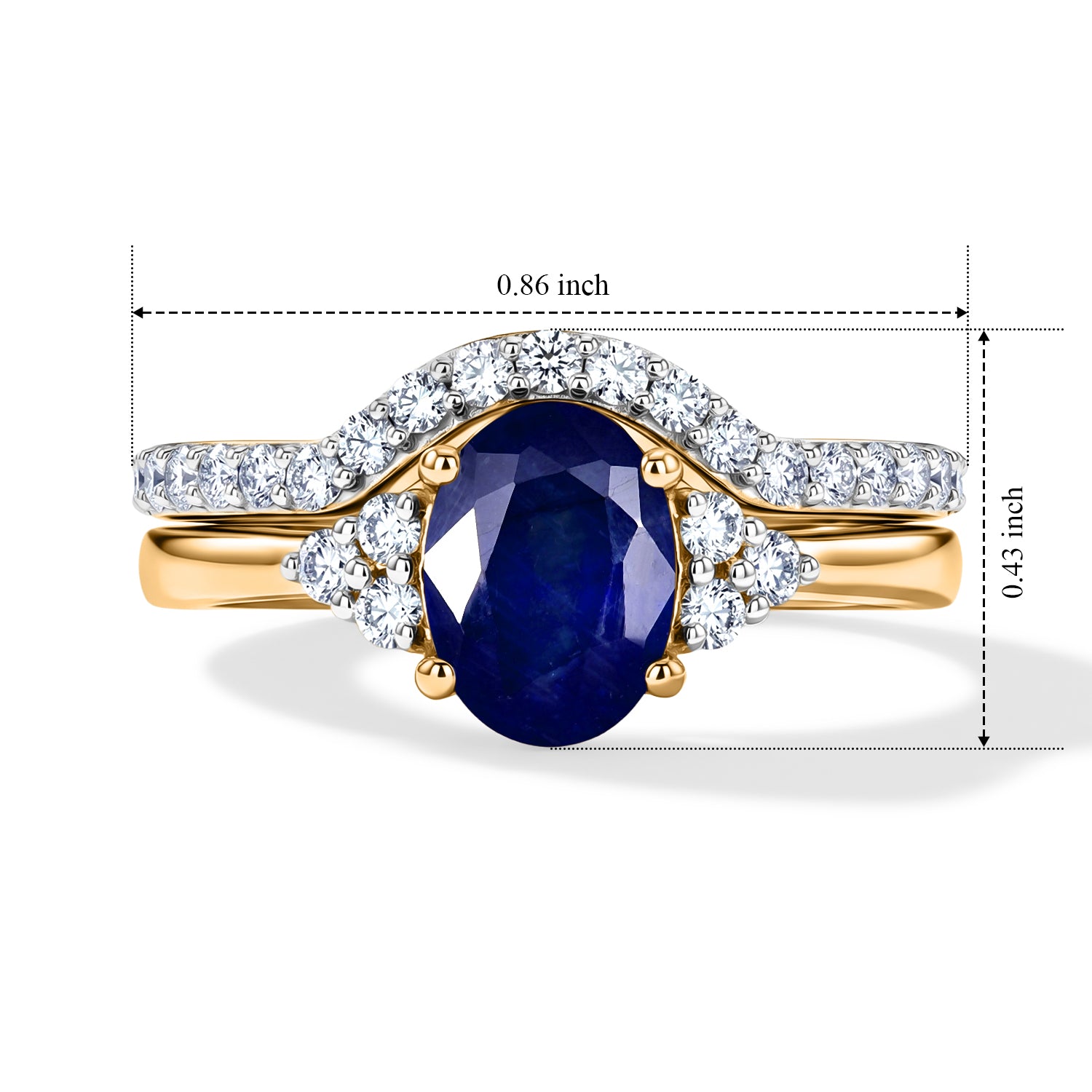 Set of 2 - Luxuriant Masoala Sapphire &amp; Lab Grown Diamond (SI-G-H) Ring in 18K Vermeil Yellow Gold Plated Sterling Silver 2.50 Ct. 4475102 7