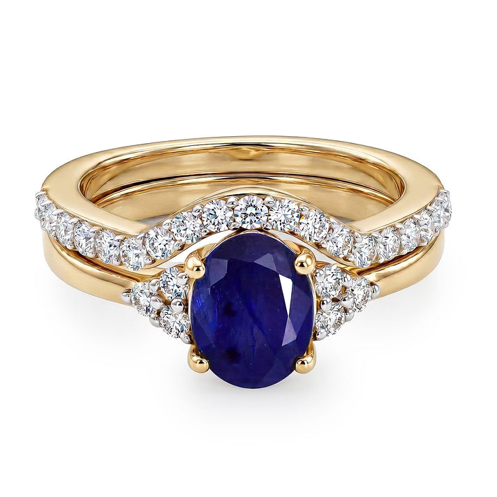 Set of 2 - Luxuriant Masoala Sapphire &amp; Lab Grown Diamond (SI/G-H) Ring in 18K Vermeil Yellow Gold Plated Sterling Silver 2.50 Ct. 4475104 1