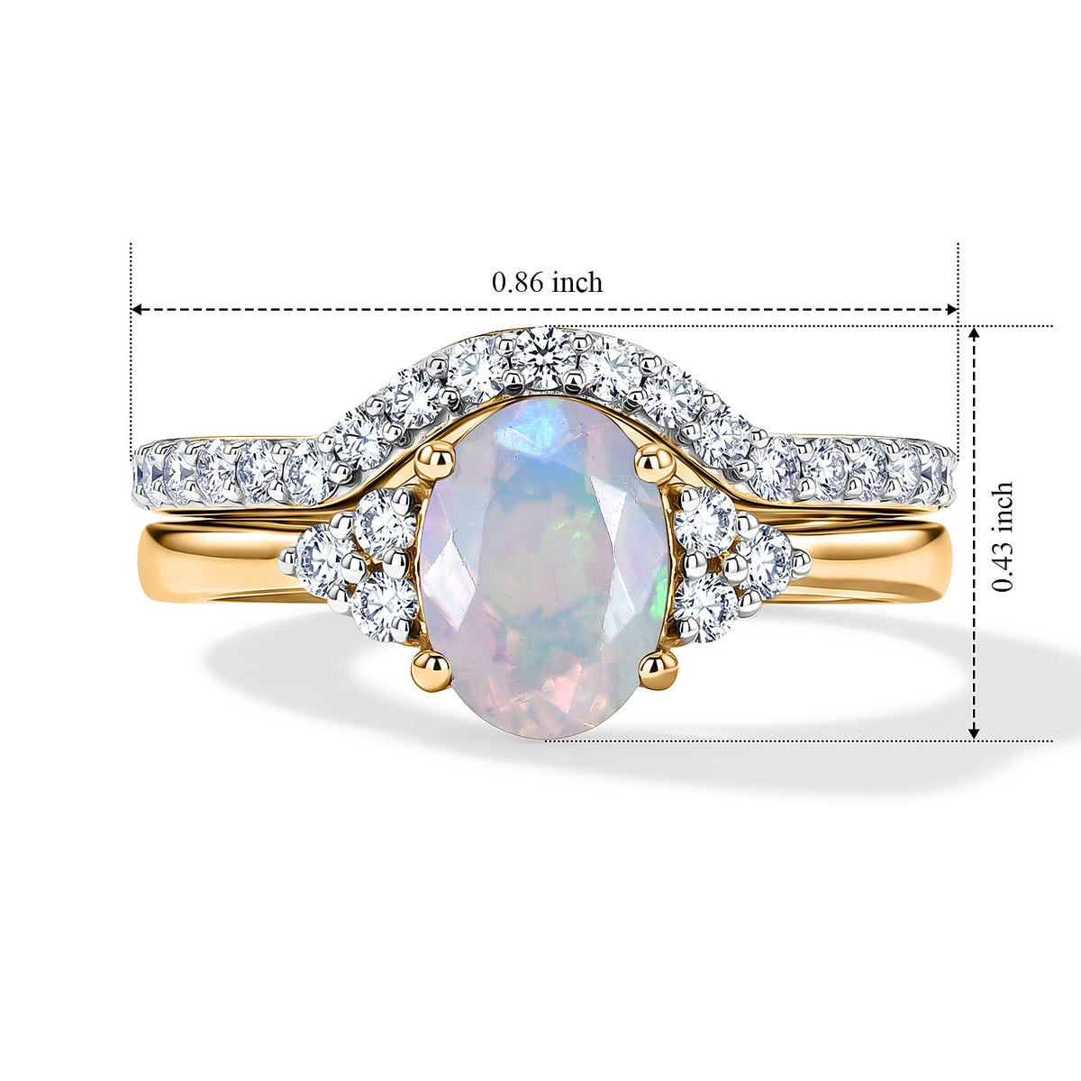 Set of 2 - Luxuriant Ethiopian Opal &amp; Lab Grown Diamond (SI/G-H) Ring in 18K Vermeil Yellow Gold Plated Sterling Silver 1.25 Ct. 4475131 7