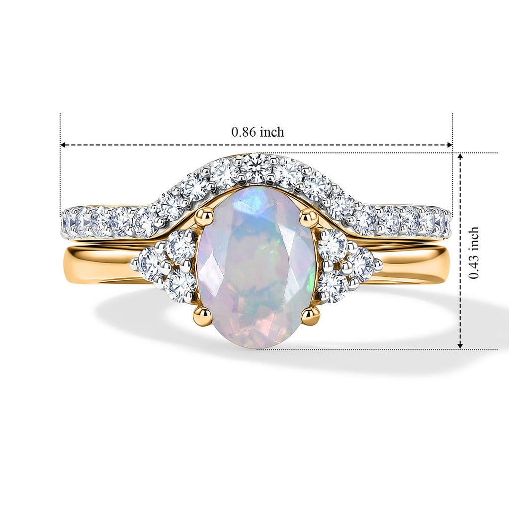Set of 2 - Luxuriant Ethiopian Opal & Lab Grown Diamond (SI/G-H) Ring in 18K Vermeil Yellow Gold Plated Sterling Silver 1.25 Ct._4475131_7