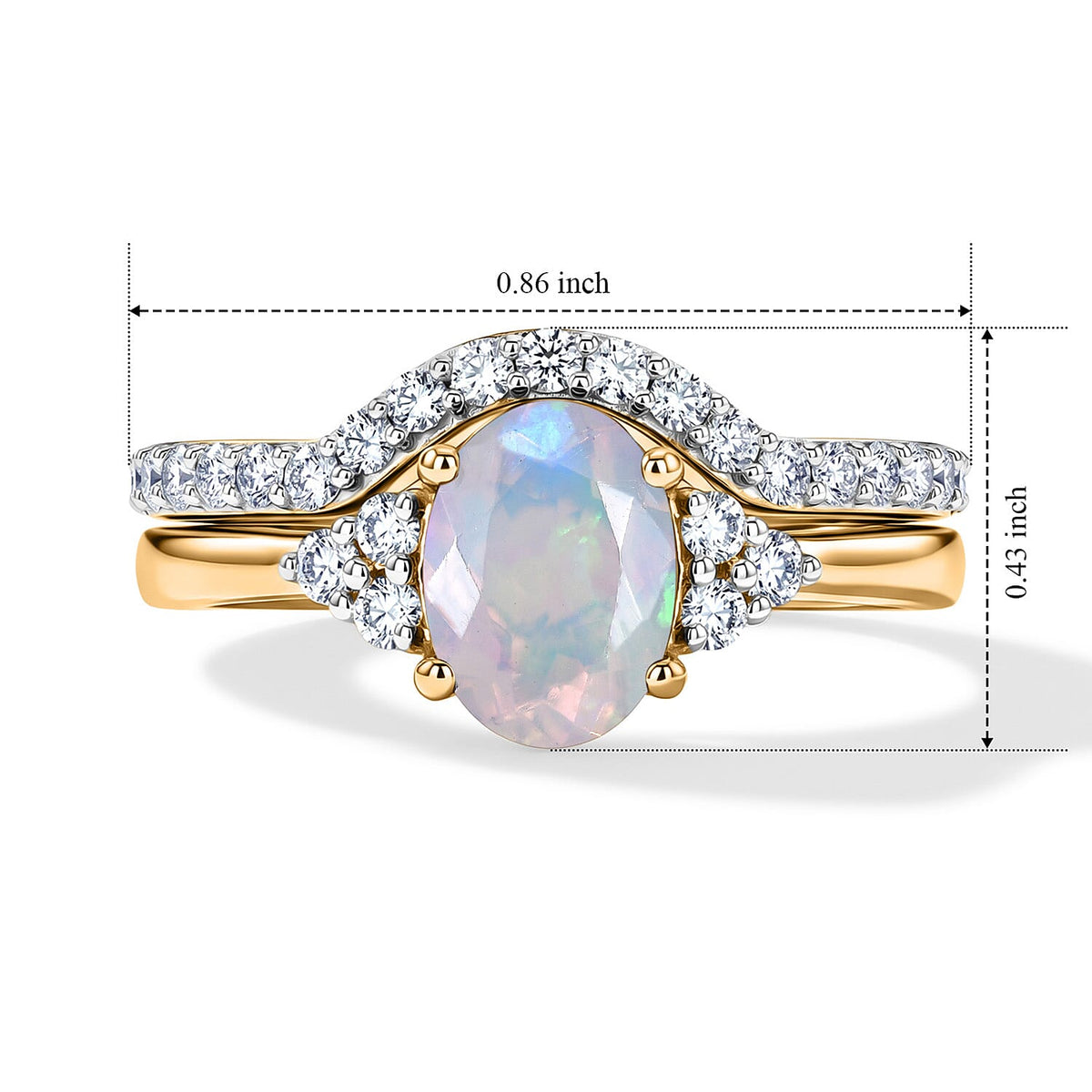 Set of 2 - Luxuriant Ethiopian Opal &amp; Lab Grown Diamond (SI/G-H) Ring in 18K Vermeil Yellow Gold Plated Sterling Silver 1.25 Ct. 4475131 8
