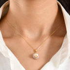 Luxuriant - AAA Golden South Sea Pearl (9-11mm) & Lab Grown Diamond (0.58ct) (SI/G-H) Halo Pendant with Chain (Size 20) in 18K Vermeil Yellow Gold Plated Sterling Silver_4475165_1