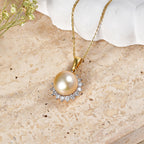 Luxuriant - AAA Golden South Sea Pearl (9-11mm) & Lab Grown Diamond (0.58ct) (SI/G-H) Halo Pendant with Chain (Size 20) in 18K Vermeil Yellow Gold Plated Sterling Silver_4475165_2