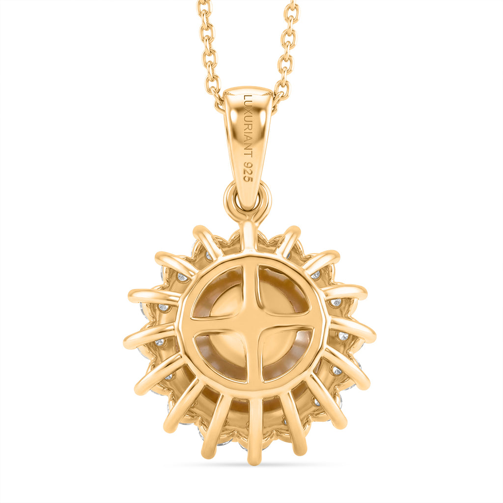 Luxuriant - AAA Golden South Sea Pearl (9-11mm) & Lab Grown Diamond (0.58ct) (SI/G-H) Halo Pendant with Chain (Size 20) in 18K Vermeil Yellow Gold Plated Sterling Silver_4475165_4