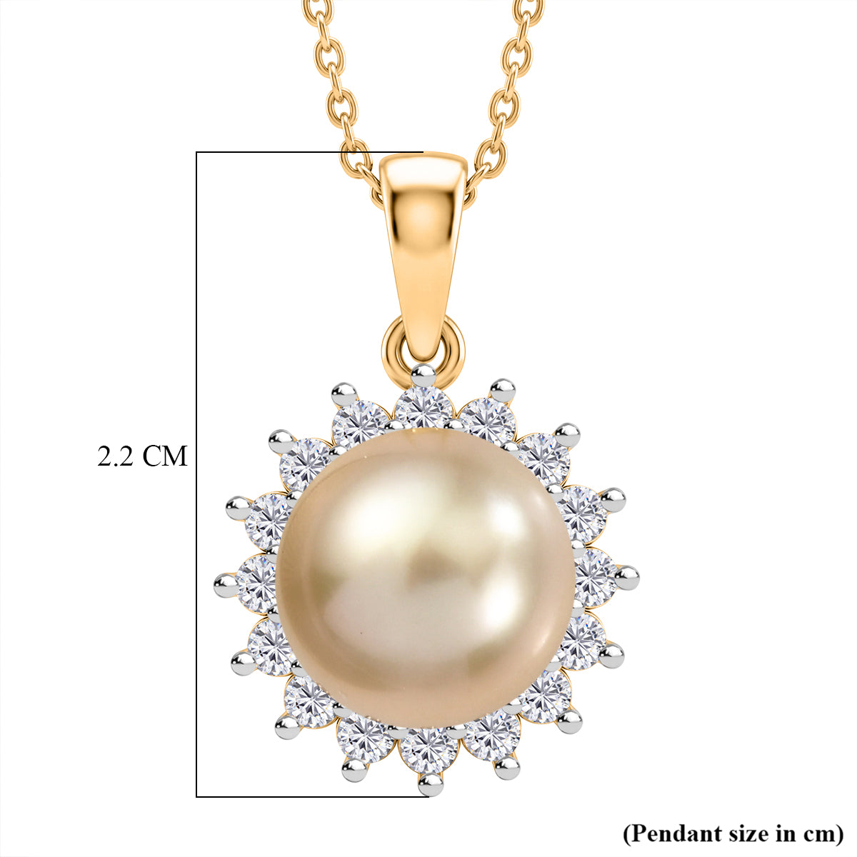 Luxuriant - Premium Golden South Sea Pearl (9-11mm) &amp; Lab Grown Diamond (0.58ct) (SI/G-H) Halo Pendant with Chain (Size 20) in 18K Vermeil Yellow Gold Plated Sterling Silver V32613017 6