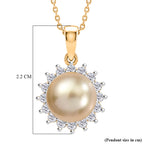 Luxuriant - AAA Golden South Sea Pearl (9-11mm) & Lab Grown Diamond (0.58ct) (SI/G-H) Halo Pendant with Chain (Size 20) in 18K Vermeil Yellow Gold Plated Sterling Silver_4475165_5