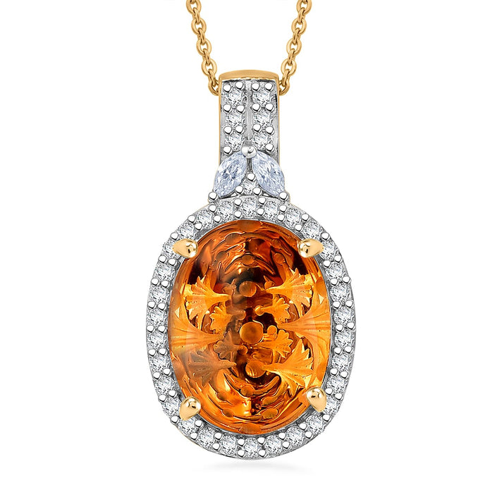 Certified and Appraised Citrine,  Moissanite Pendant with Torn Chain 19DC (Size 20) in 18K Yellow Gold Vermeil Sterling Silver 0.38 ct  9.300  Ct. 4475185 1