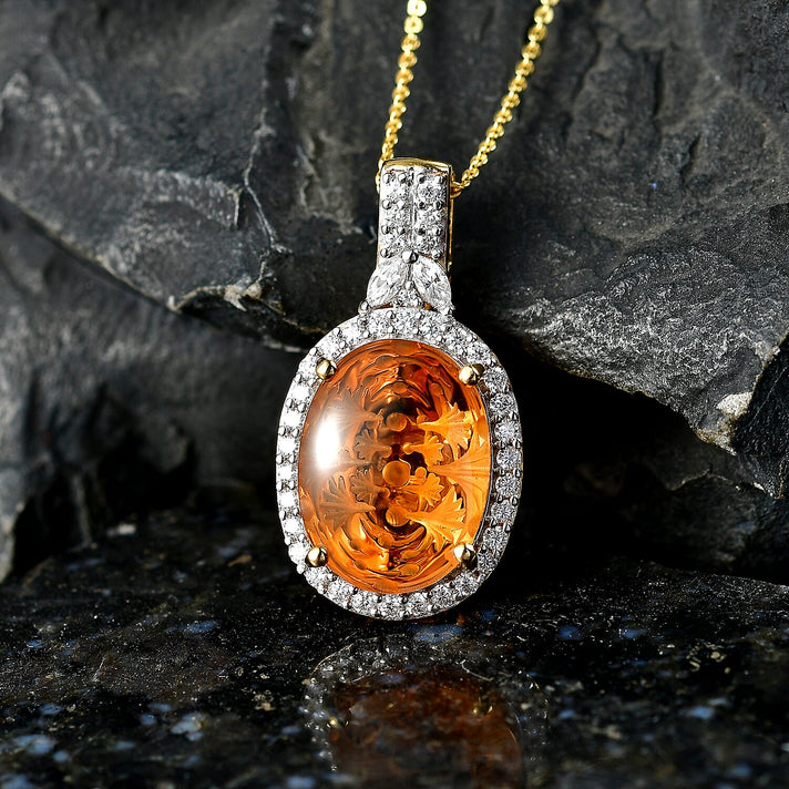 Certified and Appraised Citrine,  Moissanite Pendant with Torn Chain 19DC (Size 20) in 18K Yellow Gold Vermeil Sterling Silver 0.38 ct  9.300  Ct. 4475185 2