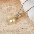 Luxuriant - Golden South Sea Pearl & Lab Grown Diamond (SI/G-H) Drop Pendant with Chain (Size 20) in 18K Vermeil Yellow Gold Plated Sterling Silver 7.76 Ct._4475205_2