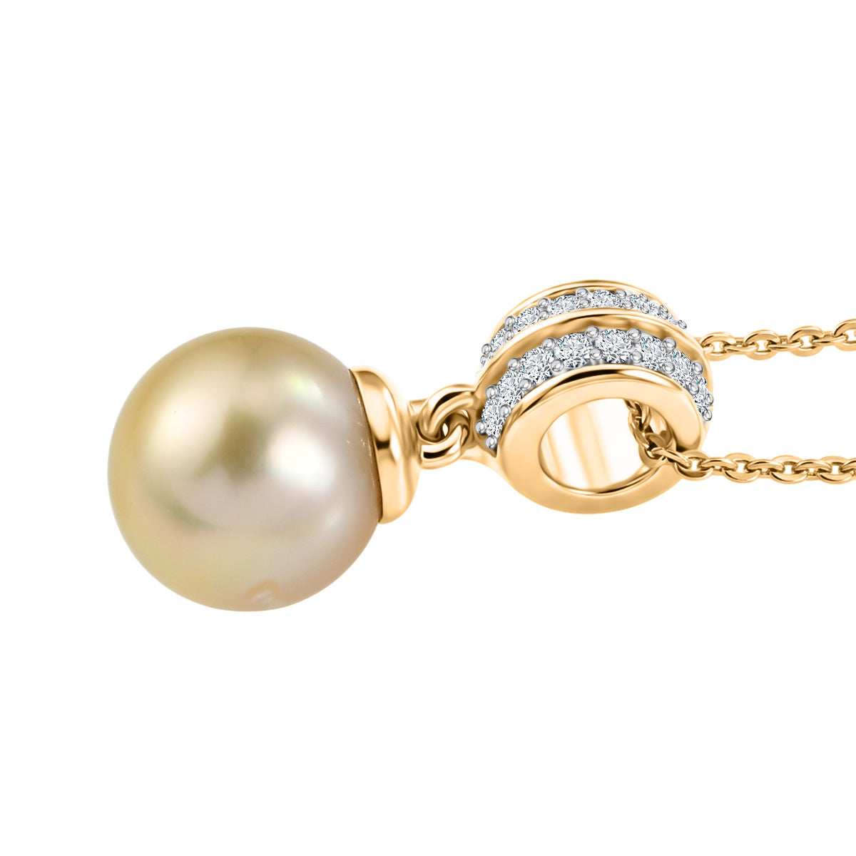 Luxuriant - Golden South Sea Pearl &amp; Lab Grown Diamond (SI/G-H) Drop Pendant with Chain (Size 20) in 18K Vermeil Yellow Gold Plated Sterling Silver 7.76 Ct. V32526007 4