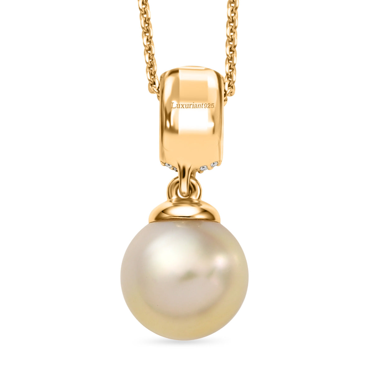 Luxuriant - Golden South Sea Pearl &amp; Lab Grown Diamond (SI/G-H) Drop Pendant with Chain (Size 20) in 18K Vermeil Yellow Gold Plated Sterling Silver 7.76 Ct. V32526007 5