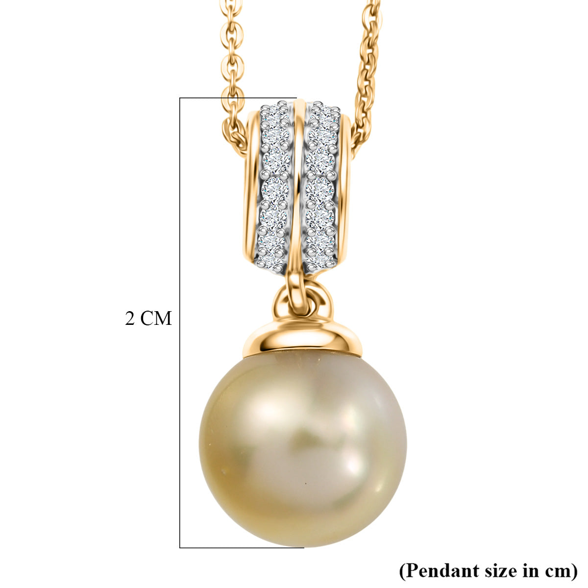 Luxuriant - Golden South Sea Pearl &amp; Lab Grown Diamond (SI/G-H) Drop Pendant with Chain (Size 20) in 18K Vermeil Yellow Gold Plated Sterling Silver 7.76 Ct. V32526007 6