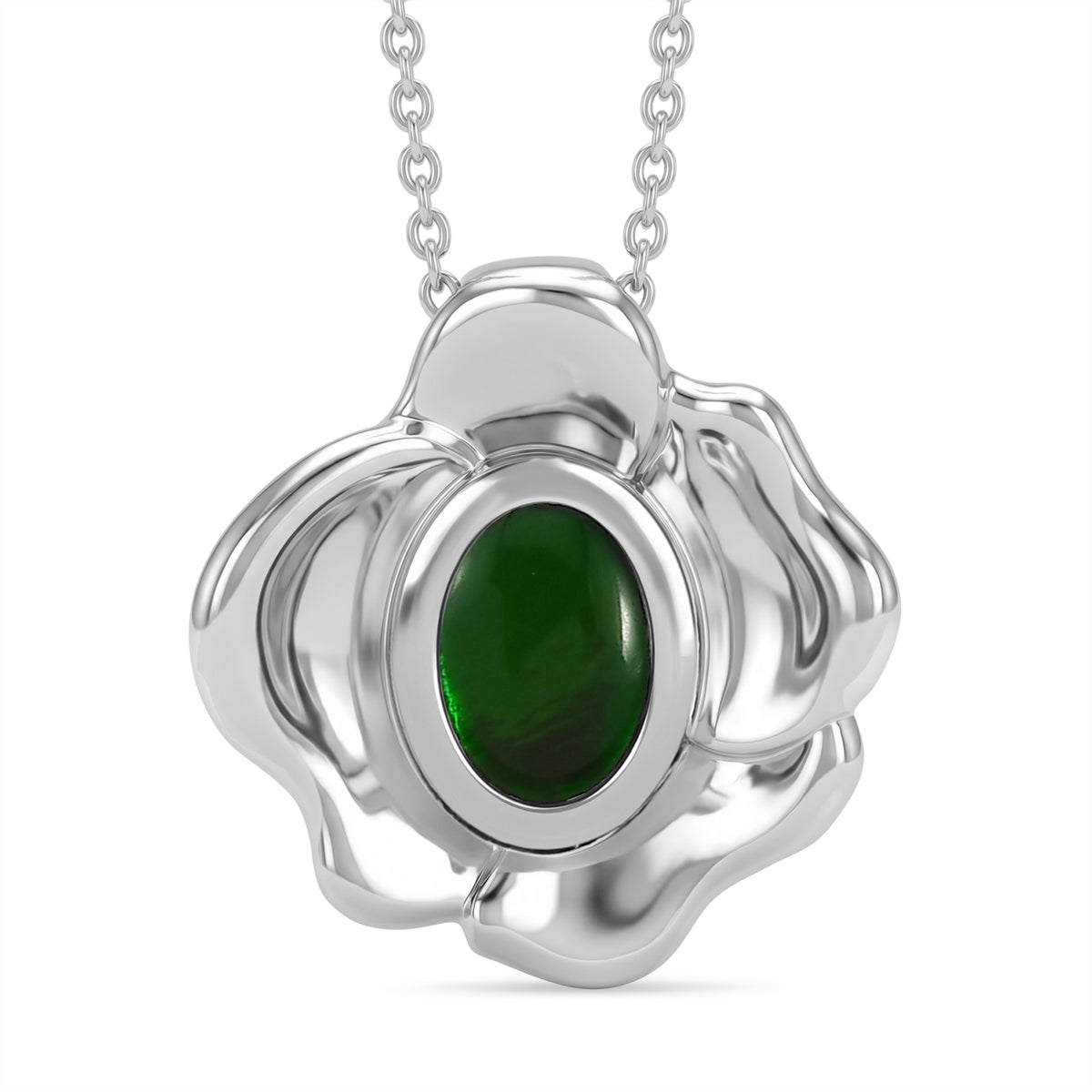 D'Joy - Ammolite Solitaire Pendant with Chain (Size 20) in Rhodium Overlay Sterling Silver V32513024 0