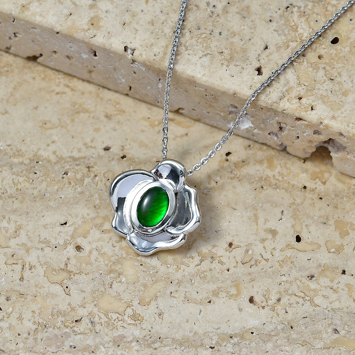 D'Joy - Ammolite Solitaire Pendant with Chain (Size 20) in Rhodium Overlay Sterling Silver V32513024 3