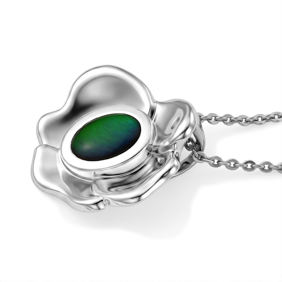 D'Joy - Ammolite Solitaire Pendant with Chain (Size 20) in Rhodium Overlay Sterling Silver V32513024 4