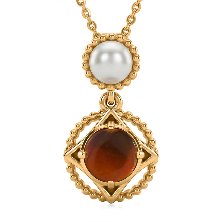 D'Joy - Ammolite &amp; Fresh Water Pearl Drop Pendant with Chain (Size 20) in 18K Vermeil Yellow Gold Plated Sterling Silver 1.50 Ct. 4475664 1