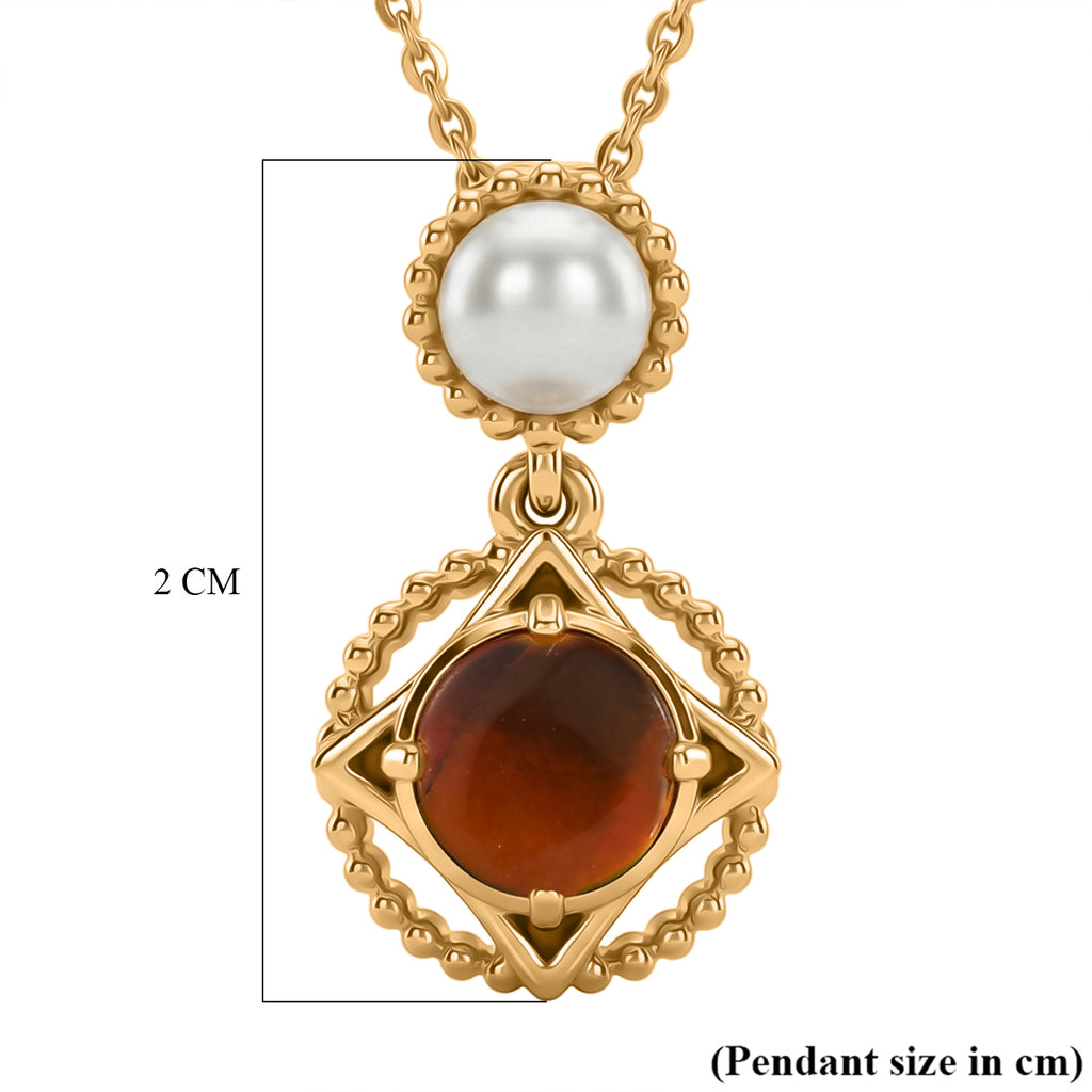 D'Joy - Ammolite & Fresh Water Pearl Drop Pendant with Chain (Size 20) in 18K Vermeil Yellow Gold Plated Sterling Silver 1.50 Ct._4475664_5
