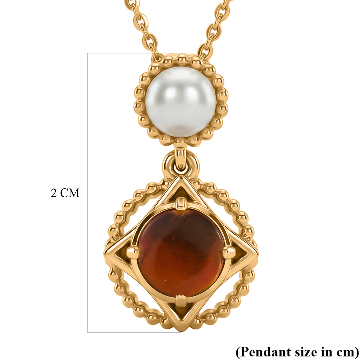 D'Joy - Ammolite &amp; Fresh Water Pearl Drop Pendant with Chain (Size 20) in 18K Vermeil Yellow Gold Plated Sterling Silver 1.50 Ct. V32517846 6