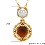 D'Joy - Ammolite & Fresh Water Pearl Drop Pendant with Chain (Size 20) in 18K Vermeil Yellow Gold Plated Sterling Silver 1.50 Ct._4475664_5