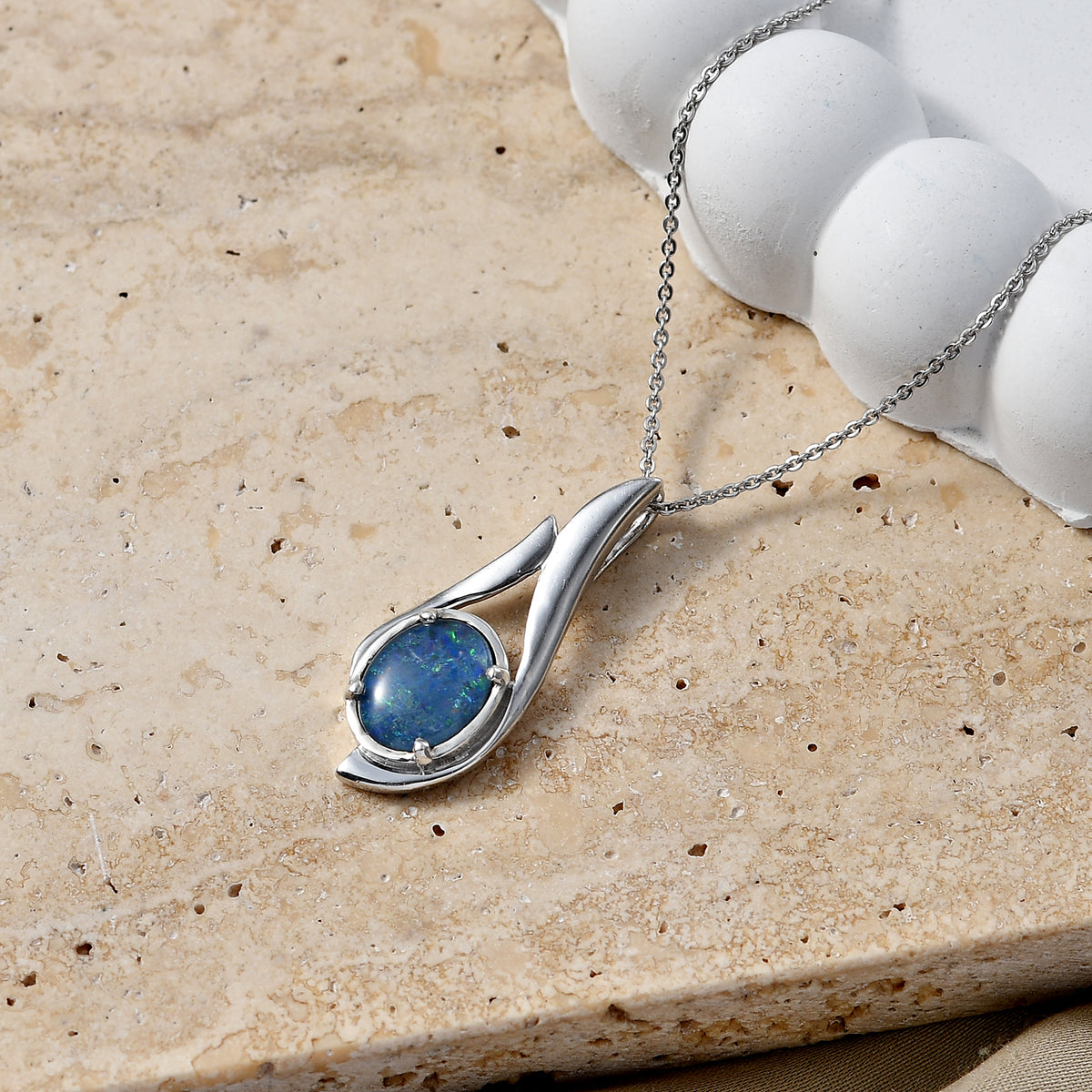 D'Joy - Boulder Opal Solitaire Pendant with Chain (Size 20) in Rhodium Overlay Sterling Silver 1.50 Ct. V32513285 3