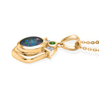 D'Joy - Boulder Opal Natural Chrome Diopside & White Zircon Pendant with Chain (Size 20) in Yellow Gold Plated Sterling Silver_4475728_3