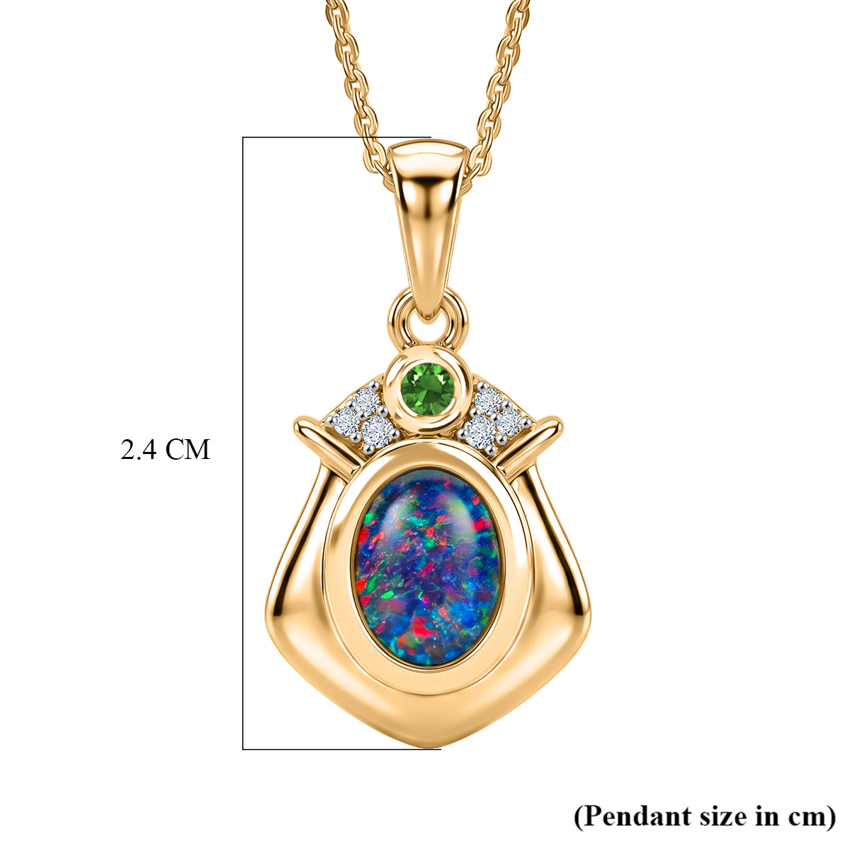 D'Joy - Boulder Opal Natural Chrome Diopside &amp; White Zircon Pendant with Chain (Size 20) in Yellow Gold Plated Sterling Silver V32514028 7