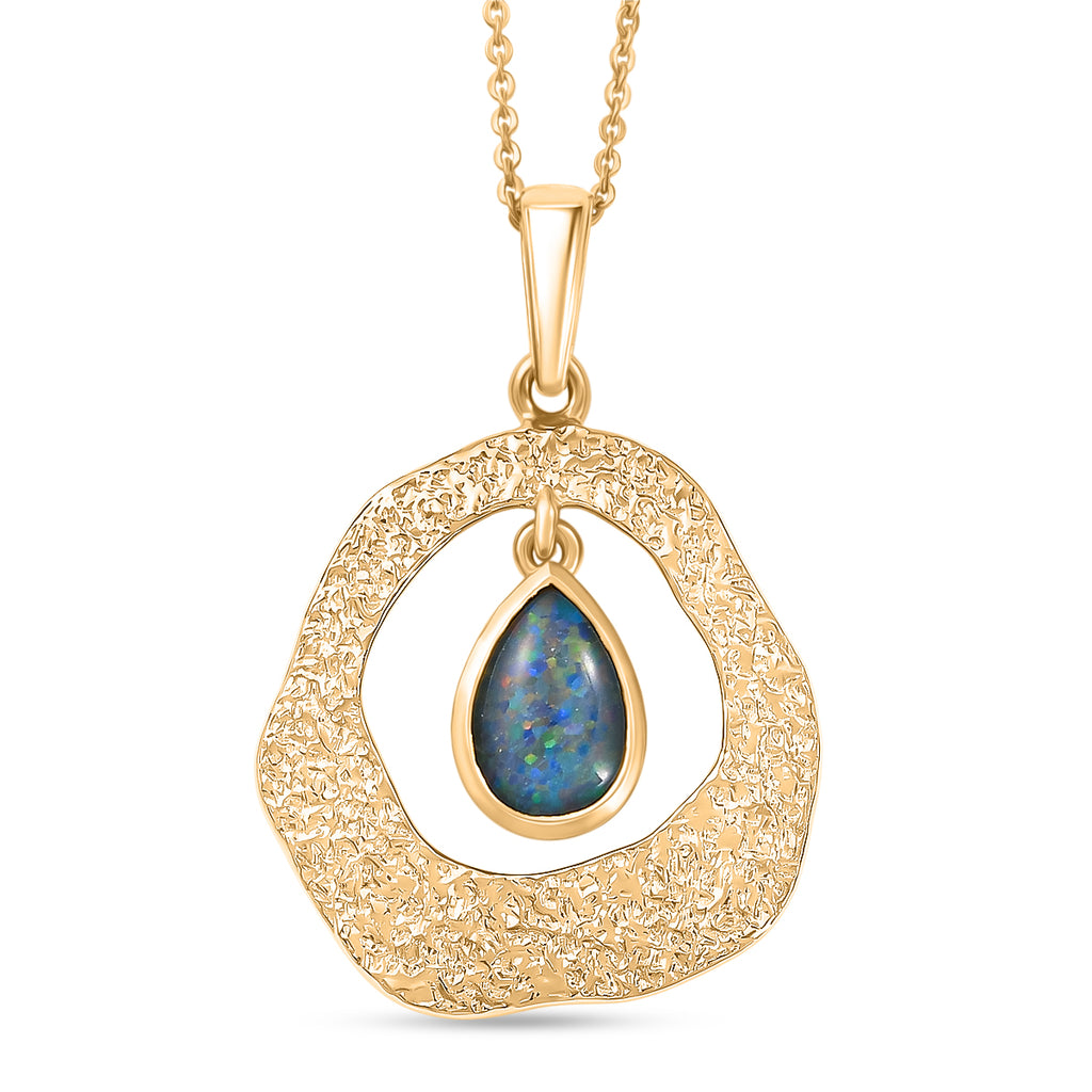 D'Joy - Boulder Opal Pear Cut Solitaire Pendant with Chain (Size 20) in Yellow Gold Plated Sterling Silver_4475729