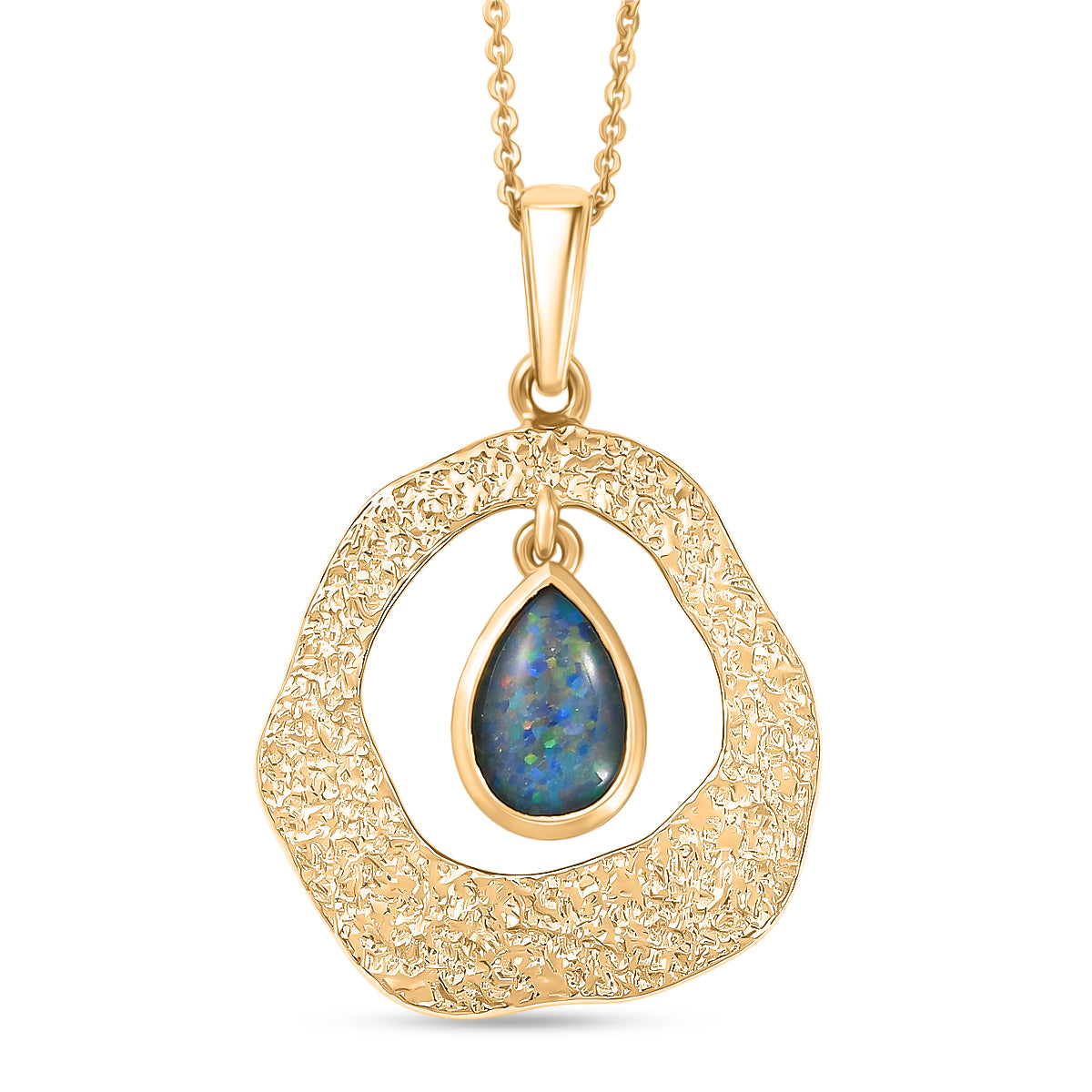 D'Joy - Boulder Opal Pear Cut Solitaire Pendant with Chain (Size 20) in Yellow Gold Plated Sterling Silver V32513783 0