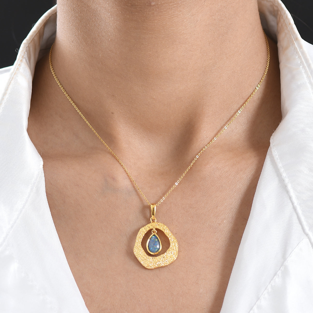 D'Joy - Boulder Opal Pear Cut Solitaire Pendant with Chain (Size 20) in Yellow Gold Plated Sterling Silver V32513783 2