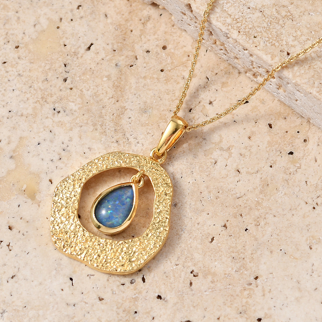 D'Joy - Boulder Opal Pear Cut Solitaire Pendant with Chain (Size 20) in Yellow Gold Plated Sterling Silver_4475729_2