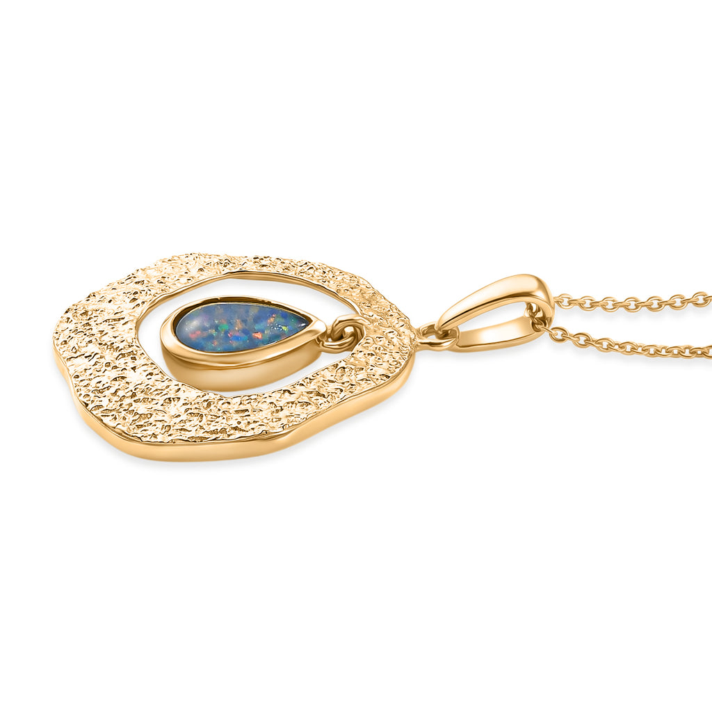 D'Joy - Boulder Opal Pear Cut Solitaire Pendant with Chain (Size 20) in Yellow Gold Plated Sterling Silver_4475729_3
