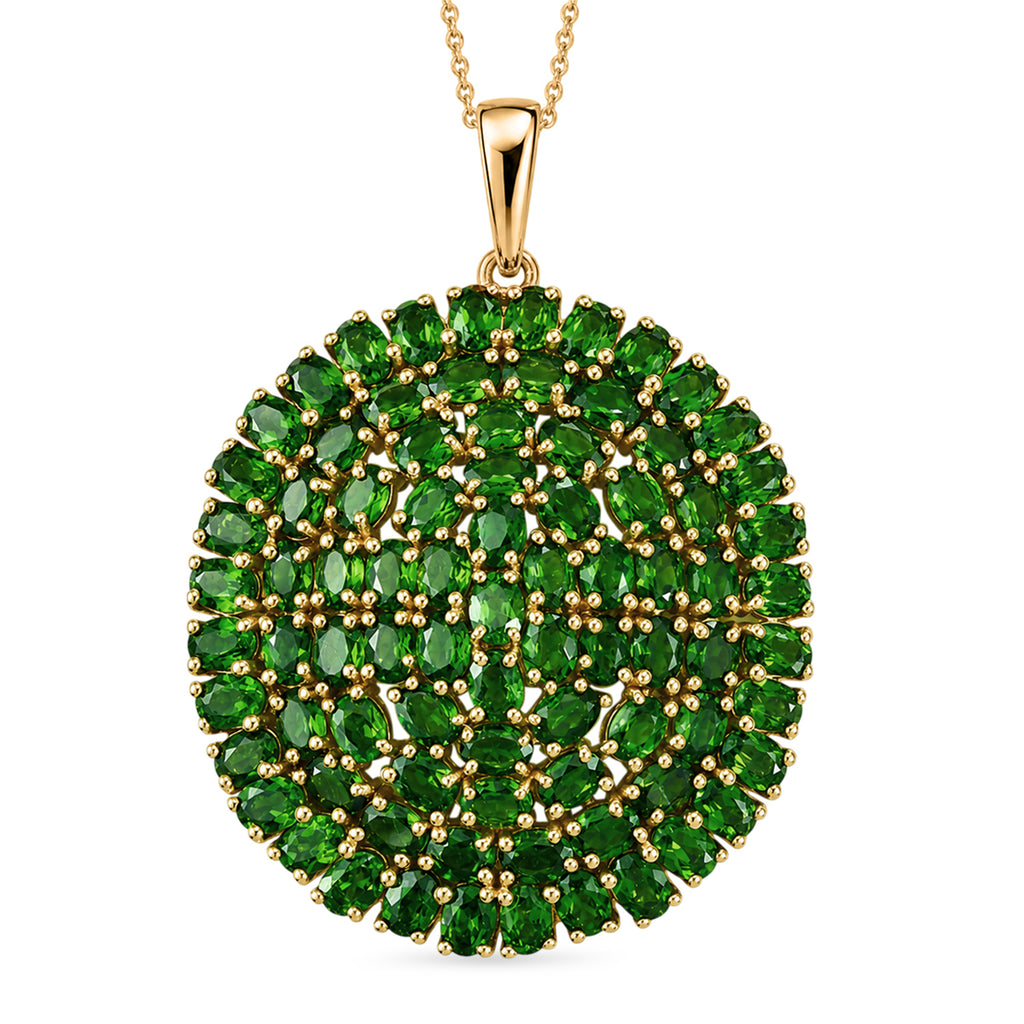 D'Joy - Natural Chrome Diopside Floral Cluster Pendant with Chain (Size 20) in 18K Vermeil Yellow Gold Plated Sterling Silver 14.40 Ct, Silver Wt. 10.30 Gms_4475946