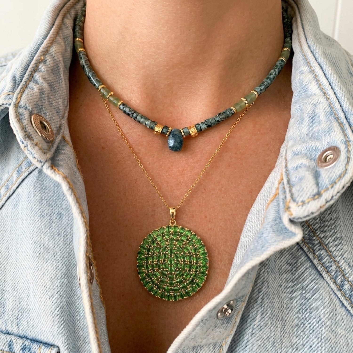 D'Joy - Natural Chrome Diopside Floral Cluster Pendant with Chain (Size 20) in 18K Vermeil Yellow Gold Plated Sterling Silver 14.40 Ct, Silver Wt. 10.30 Gms 4475946 3