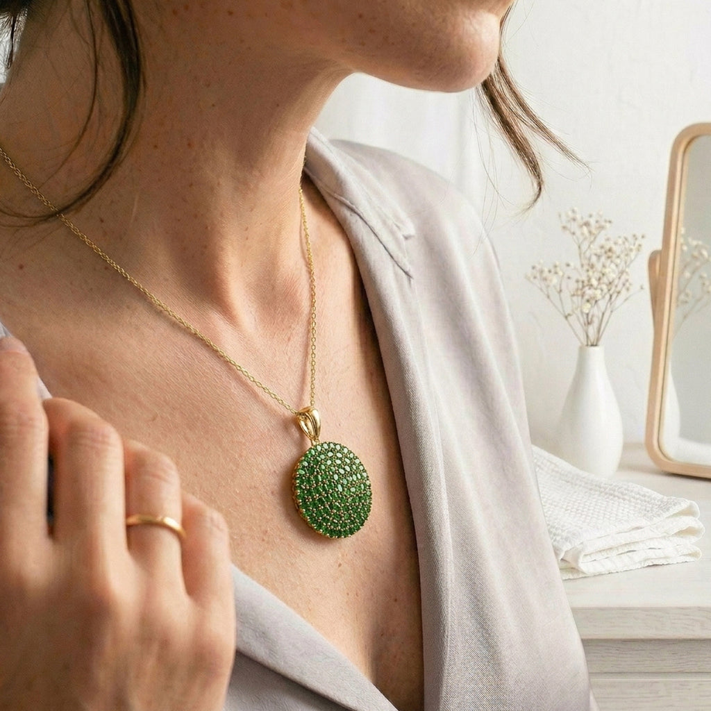 D'Joy - Natural Chrome Diopside Floral Cluster Pendant with Chain (Size 20) in 18K Vermeil Yellow Gold Plated Sterling Silver 14.40 Ct, Silver Wt. 10.30 Gms_4475946_3