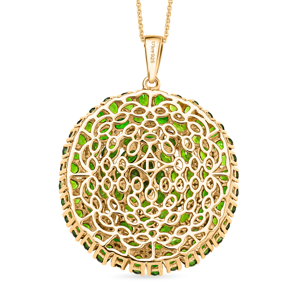D'Joy - Natural Chrome Diopside Floral Cluster Pendant with Chain (Size 20) in 18K Vermeil Yellow Gold Plated Sterling Silver 14.40 Ct, Silver Wt. 10.30 Gms_4475946_6