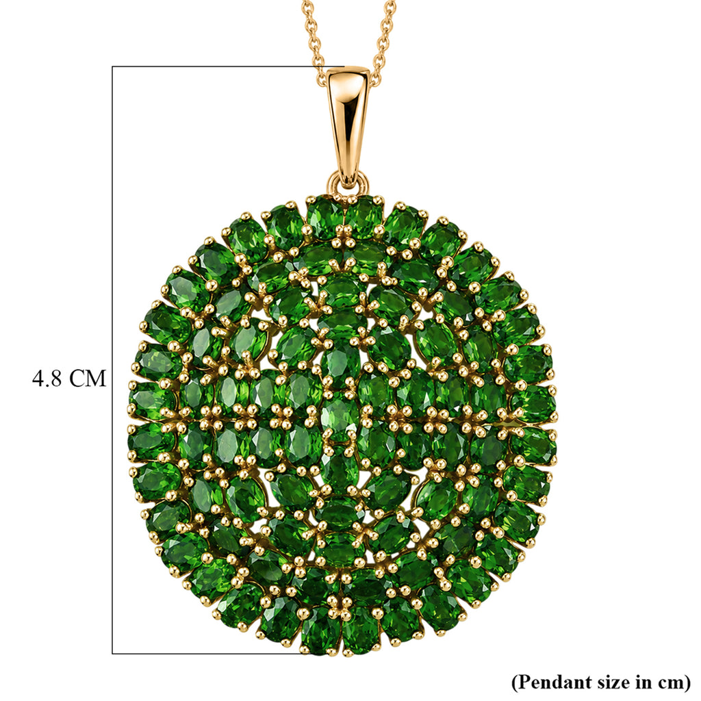 D'Joy - Natural Chrome Diopside Floral Cluster Pendant with Chain (Size 20) in 18K Vermeil Yellow Gold Plated Sterling Silver 14.40 Ct, Silver Wt. 10.30 Gms_4475946_7