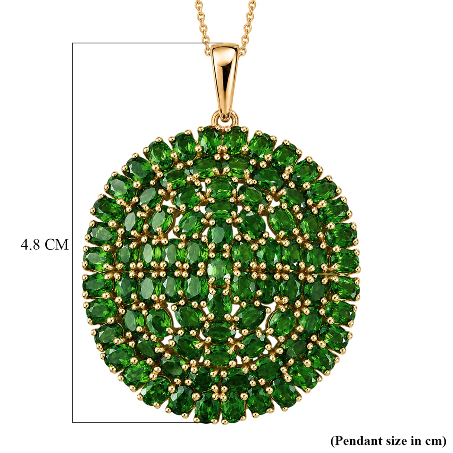D'Joy - Natural Chrome Diopside Floral Cluster Pendant with Chain (Size 20) in 18K Vermeil Yellow Gold Plated Sterling Silver 14.40 Ct, Silver Wt. 10.30 Gms 4475946 8