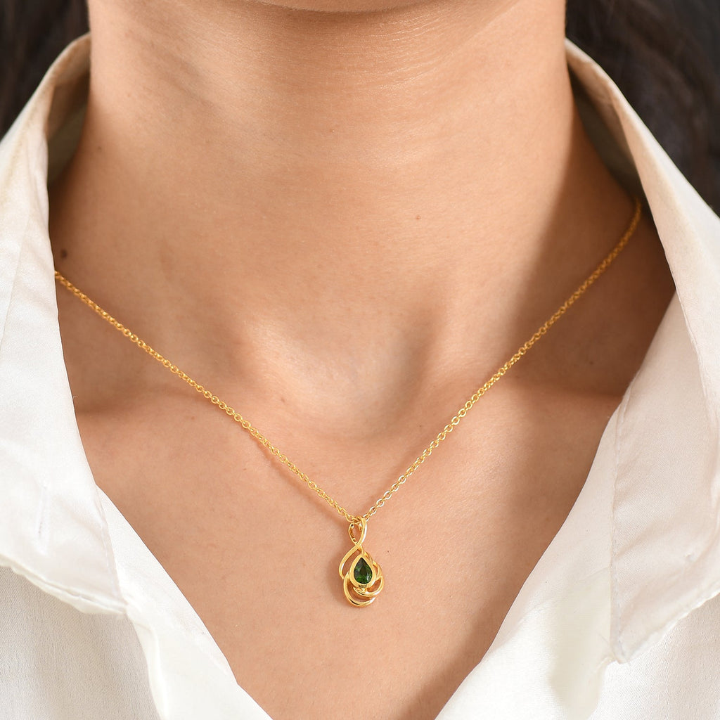 D'Joy - Natural Chrome Diopside Solitaire Pendant in Yellow Gold Plated Sterling Silver with Chain (Size 20)
