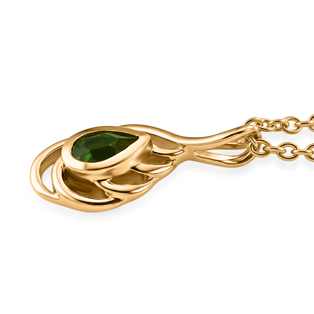 D'Joy - Natural Chrome Diopside Solitaire Pendant in Yellow Gold Plated Sterling Silver with Chain (Size 20) V32513280 4